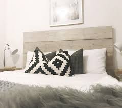 To make one that looks similar you'll need a palm sander, stud finder, a pencil, a level, wood, screws, a drill and stain. Headboard Wooden Grey Scandi Bed Wood Limed Solid Bedroom Double Rusti Shabby Bear Cottage