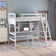 This loft bed is crafted with engineered and solid wood with. Amazon Com Purlove Solid Wood Twin Loft Bed With Desk And Bookshelf Storage Function No Box Spring Needed Ladder Can Be Assembled On Either Sides White Kitchen Dining