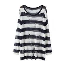 Black And White Long Sleeve Black And White Striped Distressed Pullover Sweater Black Striped Shirt White Long Sleeve Shirt Ripped Sweater