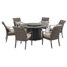 Fire pit styles today's fire pits are much more sleek and stylish than their name implies. Sunjoy Simone Aluminum 7 Piece Fire Pit Set With Wicker Chairs Walmart Com Walmart Com