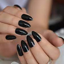 Black Uv Gel Nails Full Cover Glossy Stiletto Solid Color Full False Nail Wholesale Medium Press On Finger Nails 24 Ct Black Deluxe Nails Fake Nails Coco Nails