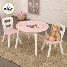Amazon Com Kidkraft Round Table And 2 Chair Set White Pink Kitchen Dining Round Table Chairs Kids Table Chair Set Table Chair Sets