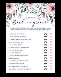 May 18, 2021 · here were the best bridal shower trivia questions for the bride and the groom. Floral Bridal Shower Guessing Game Bride Or Groom Quiz Spg1