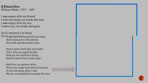 The worm is poisonous because it was poisoned by the acid soil which is toxic and harmful to plants and trees. Understanding Poetry A Poison Tree Guide My Essay M Sia