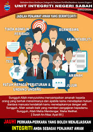 Melaksanakan amanah dan kuasa yang diberi untuk kepentingan umum dan tidak menyalahgunakan kuasa tersebut untuk kepentingan diri, keluarga, saudara mara atau kaum kerabat sendiri. Hebahan Integriti 2020