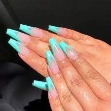 Tiny On Instagram Deep V Using Lechatnails In Teal Me About It From Their New Summer Collecti Teal Acrylic Nails Teal Nails Turquoise Nails