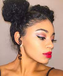 Charming Make Up And Cool Two Buns Jasmeannnn Repost Redlips Bun Twobuns Makeup Haircolor Hairstyle Curly Hair Styles Curly Hair Wig Long Hair Styles