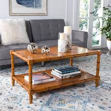 Safavieh Noam 39 In Brown Medium Rectangle Wood Coffee Table With Shelf Cof3500b The Home Depot Bamboo Coffee Table Coffee Table Brown Coffee Table