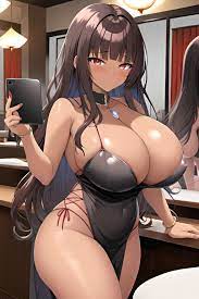 Anime Busty Huge Boobs 40s Age Seductive Face Brunette Messy Hair Style  Dark Skin Mirror Selfie Restaurant Close Up View Sleeping Goth  3664914493377737408 - AI Hentai