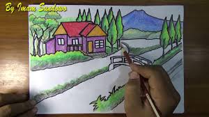 Melukis gambar sketsa lukisan pemandangan alam air terjun. Lukisan Pemandangan Kampung Yang Mudah Cikimm Com