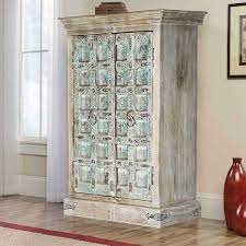 • distressed finish cabinet table offers farmhouse style and functional design • drawer is approximately 17w x 9d • cabinet has a shelf inside; Turquoise Trail Distressed Rustic Solid Wood Accent Cabinet Armoire