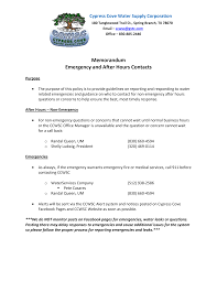 Memorandum Emergency and After Hours Contacts