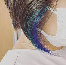 peacefullhair331 ayap instagram インナーカラーボブ インナーカラーブルー インナーカラーターコイズ インナーカラーショート イヤリングカラーブルー イヤリングカラー 白髪染めでもおしゃれ 3児の母 孫もいます 夏カラー マ 白髪染め インナーカラー ボブ