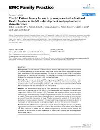 Pdf The Gp Patient Survey For Use In Primary Care In The National Health Service In The Uk Development And Psychometric Characteristics