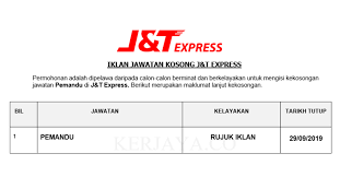 Check spelling or type a new query. Jawatan Kosong Terkini J T Express Pemandu Kerja Kosong Kerajaan Swasta