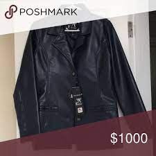 Nwt Emporio Armani Leather Jacket In Blue Gray Armani Leather Jacket Leather Jacket Jackets