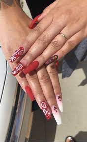Red Nails Wedding Acrylic Nails Bandana Nails Nails Design With Rhinestones