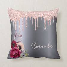 Rose Gold Glitter Drip Silver Foil Floral Burgundy Throw Pillow Zazzle Com In 2020 Burgundy Throw Pillows Throw Pillows Silver Pillows