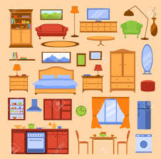 A 4 piece bedroom set features a bed, nightstand, dresser, and dresser mirror. Colorful Furniture Items Set Furniture Collection In Color Kitchen Living Room Bedroom Furniture Flat Style Furniture Set Royalty Free Cliparts Vectors And Stock Illustration Image 58516175