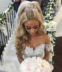 Our Stunning Princess Bride Jasmine Wearing A Custom Designed One Of A Kind Crystal Crown From Our Bride Hairstyles Wedding Hair Down Wedding Hairstyles Bride