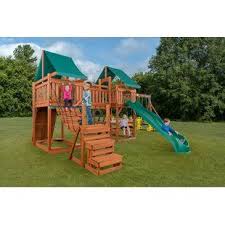 Backyard Discovery Skyfort Ii All Cedar Swing Set Wayfair Swing Set Cedar Swing Sets Wooden Swing Set