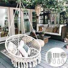 Hanging Hammock Chair Seat Mesh Woven Rope Macrame Wooden Bar Chair Swing Outdoor Home Garden Patio Install Tool Home Decor Christmas Gift Walmart Com In 2020 Outdoor Patio Decor Hanging