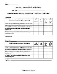 Book Club Literature Circle Students Self Evaluation Rubric Student Self Evaluation Literature Circles Assessment Rubric