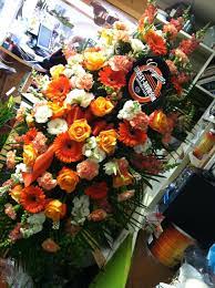 Awesome Harley Davidson Standing Spray We Designed For A Funeral Service Call And Order Yours Toda Funeral Floral Arrangements Funeral Floral Memorial Flowers