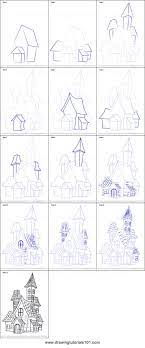 How To Draw A Spooky Haunted House Printable Drawing Sheet By Drawingtutorials101com In 2020 Haunted House Drawing House Drawing For Kids House Drawing