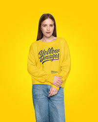 Download Girl In A Sweatshirt Mockup In Apparel Mockups On Yellow Images Object Mockups