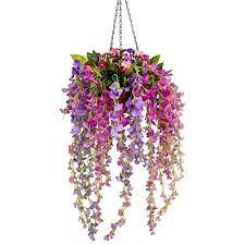 mixiflor artificial wisteria hanging flower basket silk garland vine for home outdoor decoration arrangements pots artifical flowers baskets plant waterer