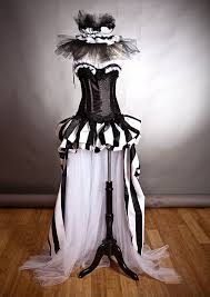 Black And White Corset Dress Custom Size Black And White Striped Satin And Tulle Circus Harlequin Burlesque Corset Prom Dress With Neck Piece Corset Dress Prom Dresses Burlesque Corset