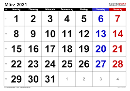 Monatskalender 2021 kostenlos zum ausdrucken. Kalender Marz 2021 Als Pdf Vorlagen