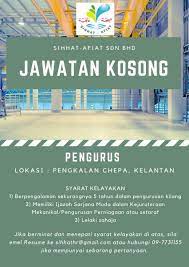 Jawatan kosong majlis agama islam dan adat istiadat melayu kelantan (maik). Pmbk V Twitter Jawatan Kosong Di Kilang Air Mineral Semulajadi Sihhat Afiat Sdn Bhd Pengkalan Chepa Kelantan I Pengurus Sila Email Resume Ke Sihhathr Gmail Com Sebarang Pertanyaan Boleh Hubungi 09 7731155 Https T Co H6xgormmot