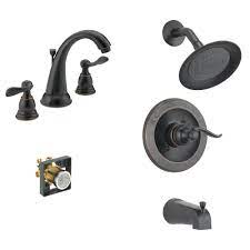 Looking for ways to give your kitchen & bathroom that fascinating appeal? Delta Windemere 8 In Widespread 2 Handle Bathroom Faucet Bundle With Tub Shower Trim And Rough In In Oil Rubbed Bronze Fvs359602 Ob The Home Depot