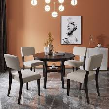 Upholstered kitchen & dining room chairs : Get The 5 Piece Dining Table Set Round Table With Bottom Shelf And 4 Upholstered Chairs For Dining Room Kitchen Area Espresso From Walmart Now Accuweather Shop