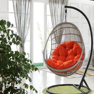 Deep-tufted hanging egg chair cushion, AI generated