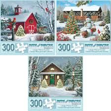 From beautiful gingerbread houses to smiling reindeer, each will bring hours of festive entertainment. Buy Bits And Pieces Set Of Three 3 300 Piece Jigsaw Puzzles For Adults Winter Barn Ii Countryside Christmas Christmas Cabin 300 Pc Holiday Snow Snowman Jigsaws By Artist