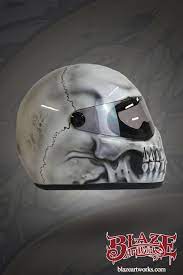 Side View Of Custom Motorbike Helmet Airbrushd In Skull Design Helm