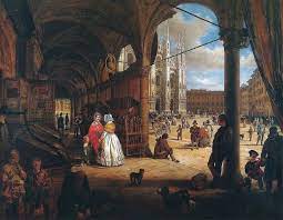 Angelo Inganni Veduta Sulla Piazza Del Duomo Con Il Coperto Dei Figini At Pinacoteca Del Castello Sforzesco Milan Italy Olio Su Tela Paesaggi Duomo Di Milano