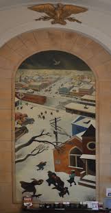 Suburban Post In Winter Mural By William Gropper In The Post Office Freeport Long Island Ne Modern Landscape Painting Architecture Painting Mural Painting