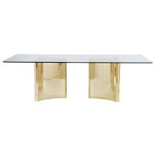 Ellen Modern Sleek Gold Double Pedestal Glass Dining Table Glass Dining Table Dining Table Gold Dining Table