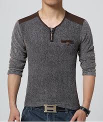 V Neck Zipper Design Splicing Long Sleeve Slimming Voile Stylish Men S T Shirt Mens Tshirts Men S Long Sleeve T Shirt Mens Outfits