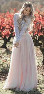 Long Sleeves Two Pieces Pale Pink Skirt Wedding Dresses Online Cheap Lace Bridal Dresses Wd480 Long Sleeve Wedding Dress Lace Beach Wedding Dress Boho Blush Pink Wedding Dress