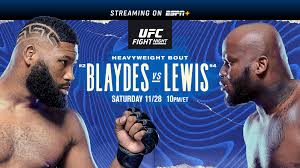 To date, ultimate fighting championship (ufc) has held 558 events and presided over approximately 6,041 matches. Ufc Fight Night Blaydes Vs Lewis November 28 On Espn Espn Press Room U S