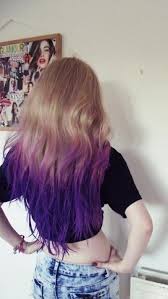 Messy Blond Hairstyle With Purple Dye Dip Dip Dye Hair Hair Styles Blonde Hair Goals
