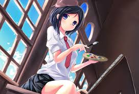 Popular anime girls with black hair. Black Hair Blue Eyes Clouds Hat Hika Hikara Original School Uniform Short Hair Skirt Tie Konachan Com Konachan Com Anime Wallpapers