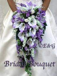 Cascade Calla Lillies Wisteria Blossoms Rosebuds Babies Breath Ivy Handcrafted Bridal Bouqu Purple Wedding Bouquets Purple Wedding Flowers Bridal Bouquet