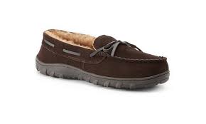 Chaps Mens Genuine Suede Leather Memory Foam Moccasin Slippers
