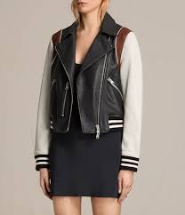Allsaints Uk Womens Panel Baseball Balfern Leather Jacket Black Chalk Leather Jackets Women Leather Jacket Fashion